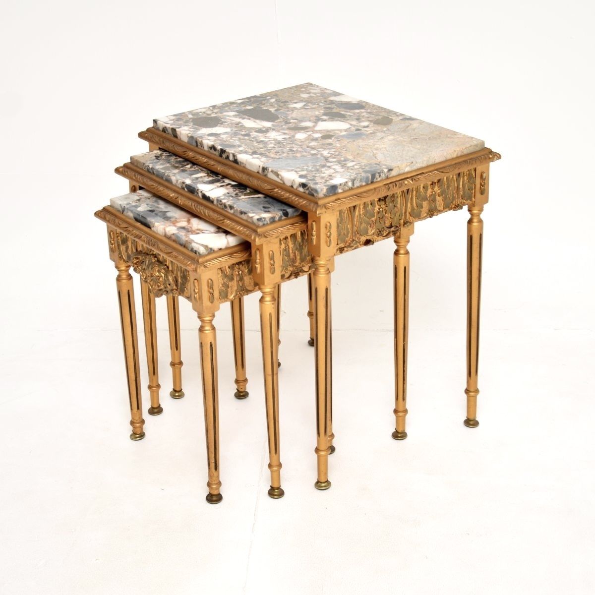 Antique French Gilt Wood Marble Top Nest Of Tables photo for sale