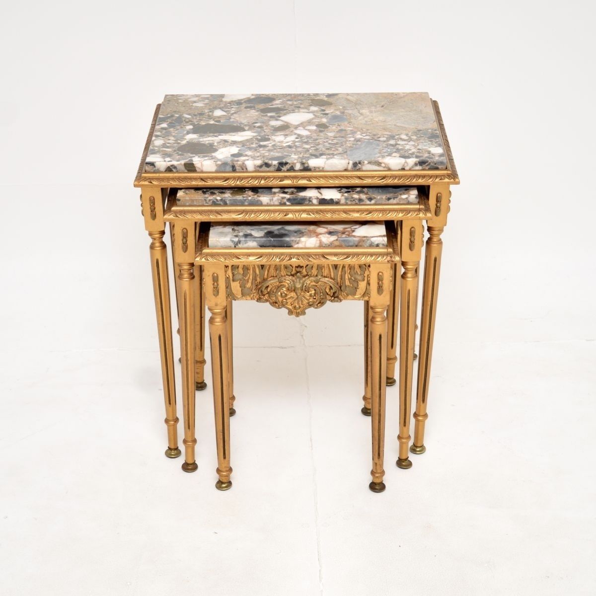 Antique French Gilt Wood Marble Top Nest Of Tables photo Furniture