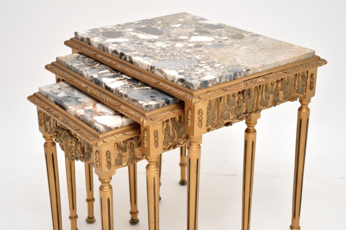 Antique French Gilt Wood Marble Top Nest Of Tables photo buy