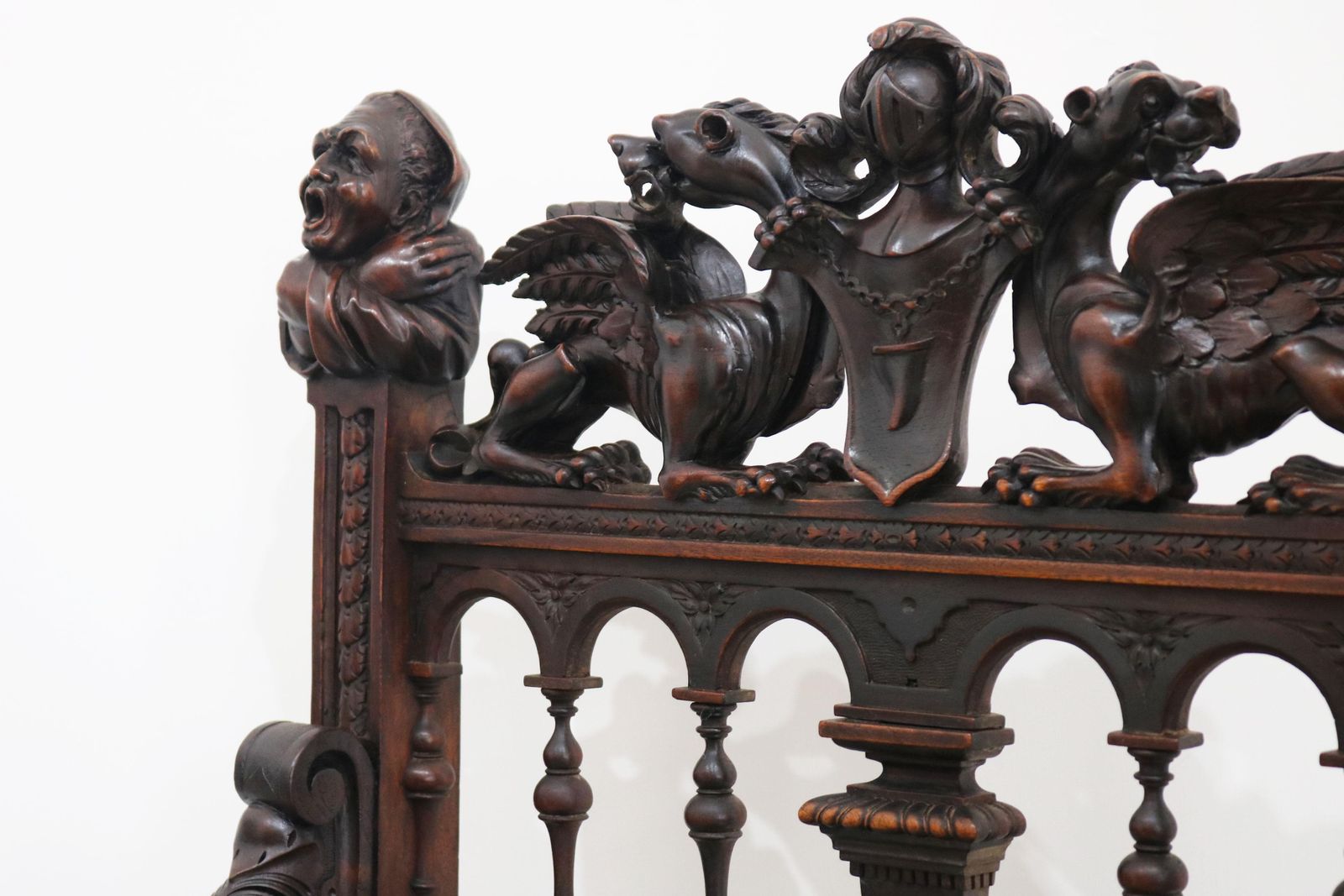 Rare Pair Of Gothic Revival Chairs By Victor Aimone 19th Century Dragons Knights photo Furniture