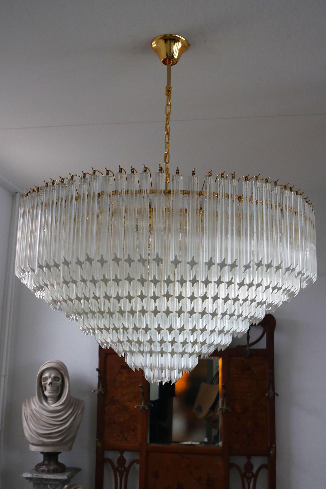 Monumental Murano Quadriedri Chandelier Venini 1980 Regency Italian Glass Brass photo 9706.0