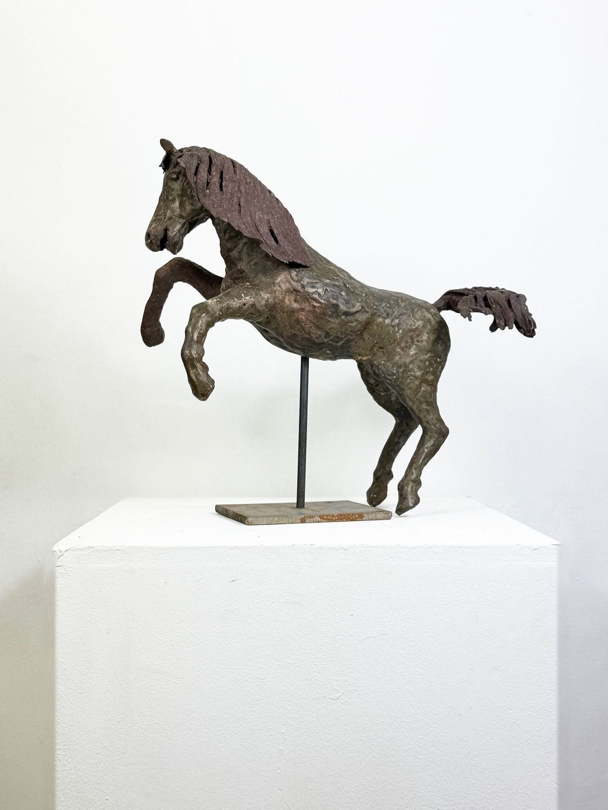 Vintage Large Bronze Metal Decorative Horse Sculpture On Display Stand photo vinterior