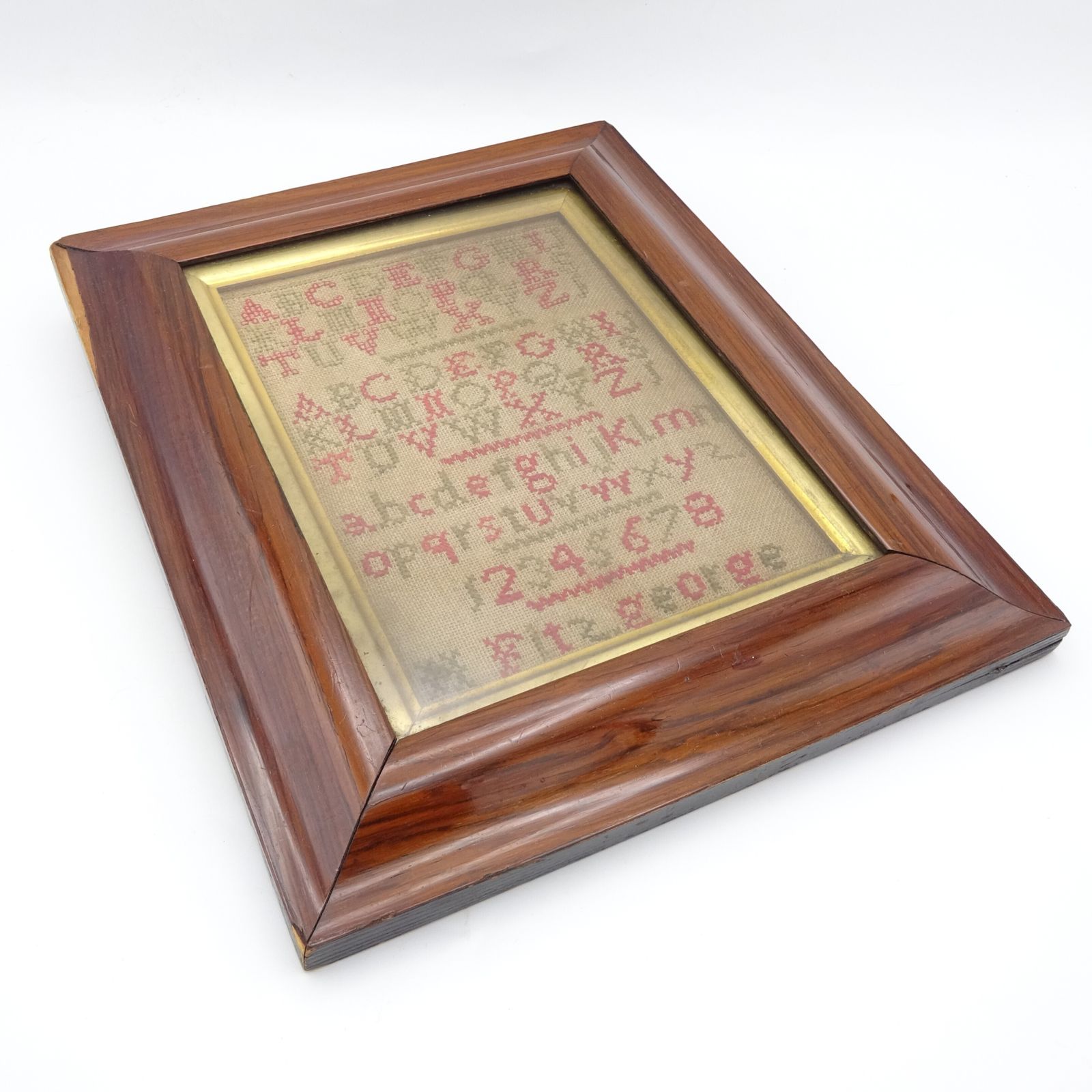 Victorian Framed Cross Stitch Sampler Signed Original Frame photo furniture