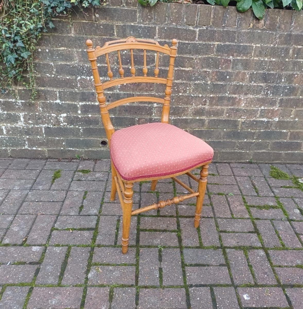 Vintage Victorian Country House Spindle Back Side Chair With Upholstered Seat