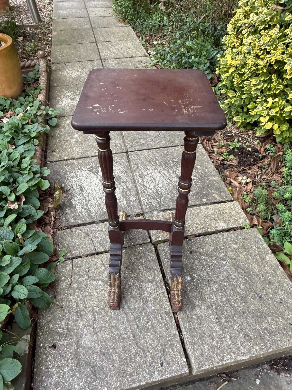 Antique Victorian Chinoiserie Plant Stand With Gilt Dragon Feet Side Table Lacquered. Oriental Design Side Table photo furniture