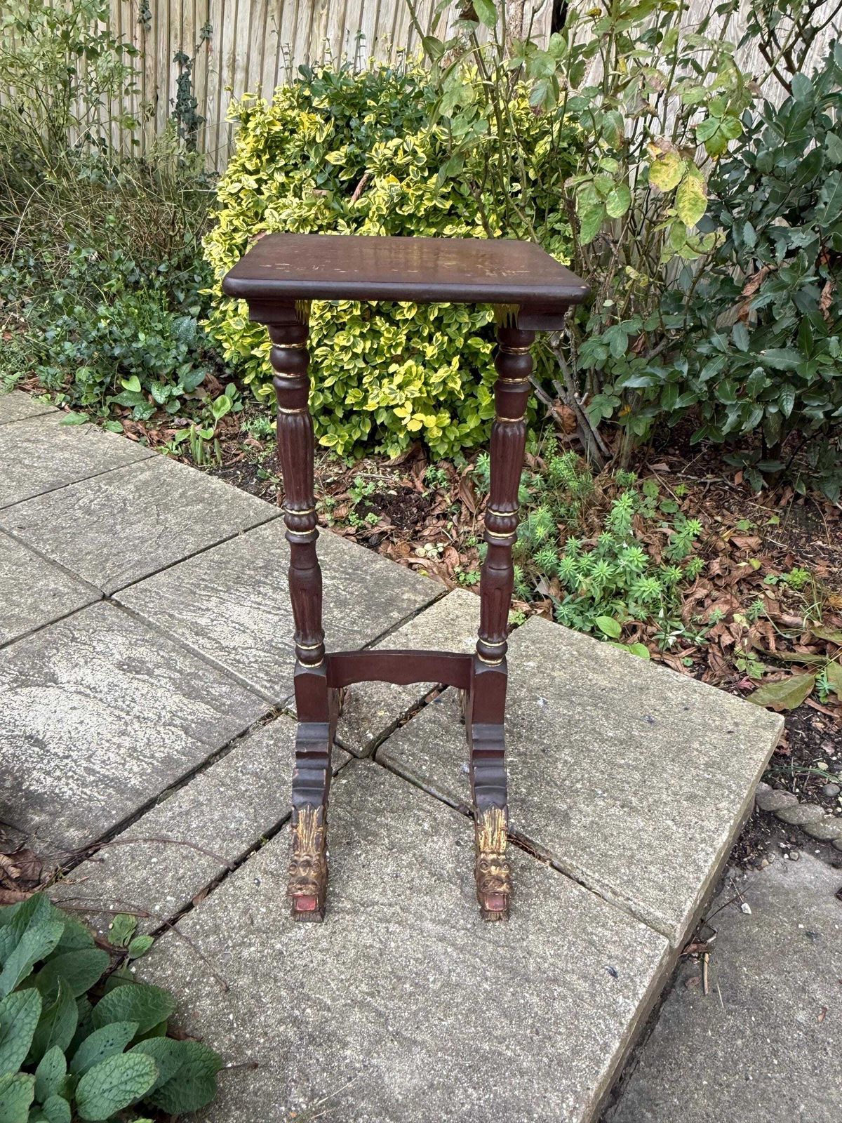 Antique Victorian Chinoiserie Plant Stand With Gilt Dragon Feet Side Table Lacquered. Oriental Design Side Table photo for sale