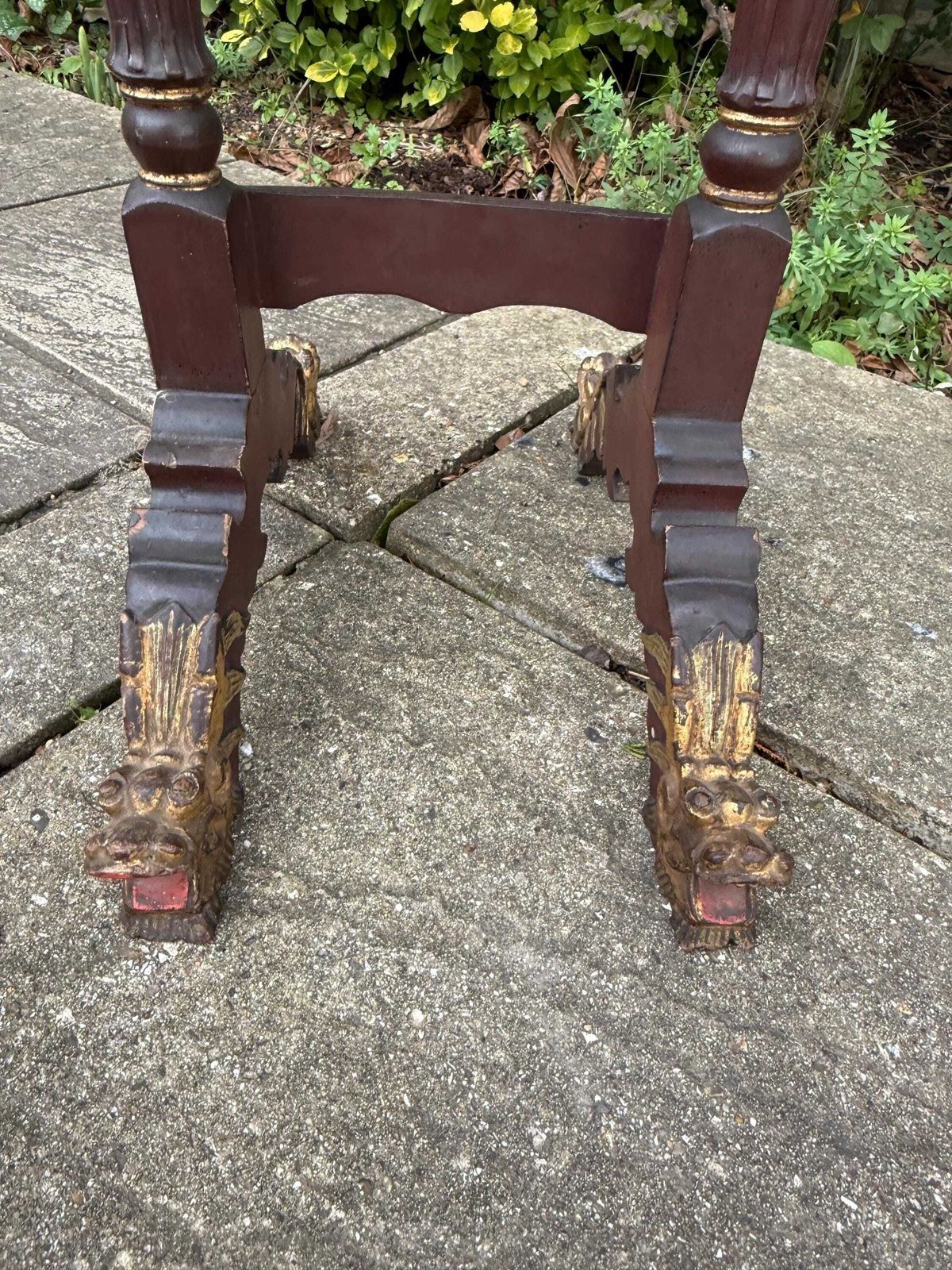 Antique Victorian Chinoiserie Plant Stand With Gilt Dragon Feet Side Table Lacquered. Oriental Design Side Table photo vinterior