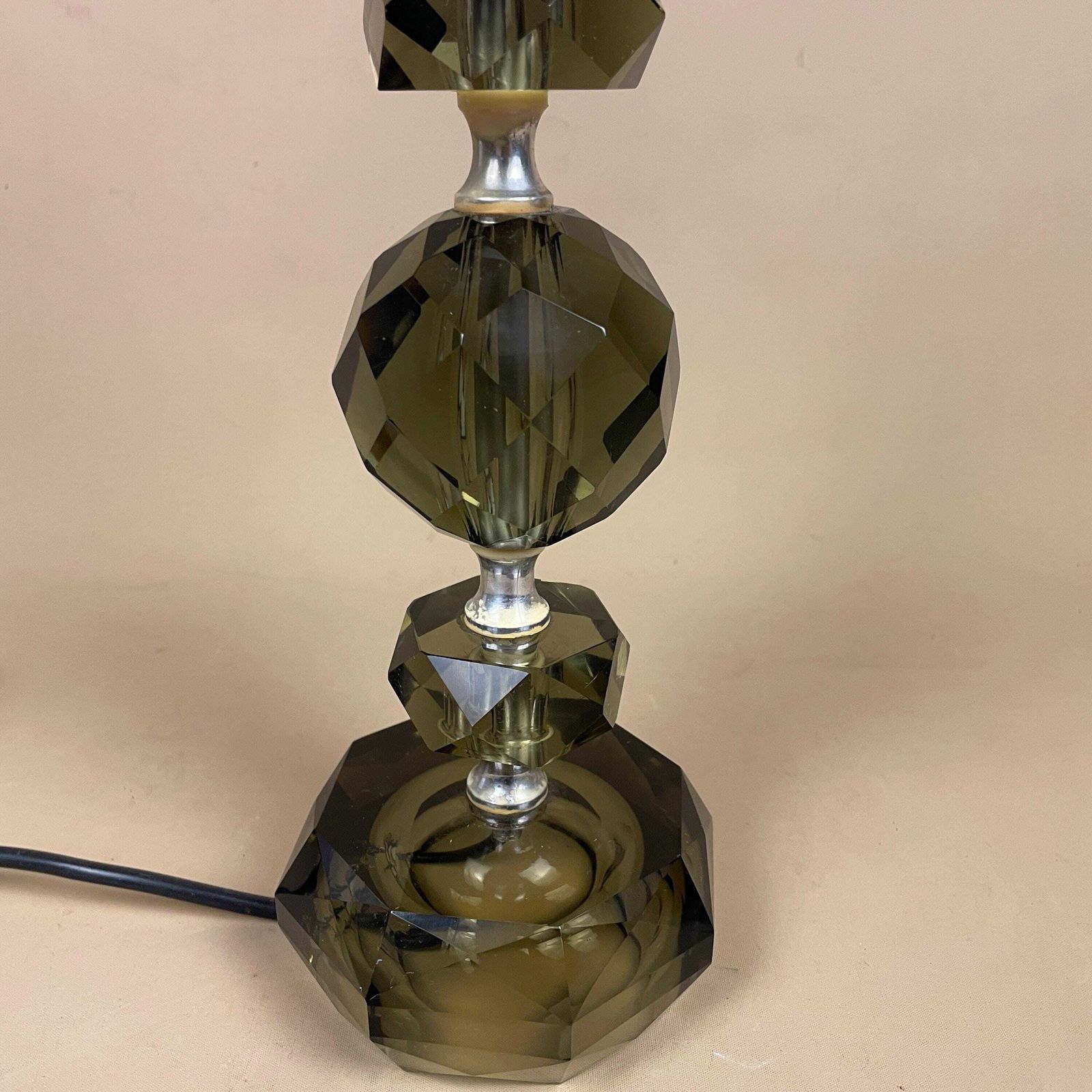 Smoked Black Cut Glass Lamp Light Bedside Table Art Deco Vintage Elegant Regency Classic Hollywood Faceted Crystal Heavy photo Lighting