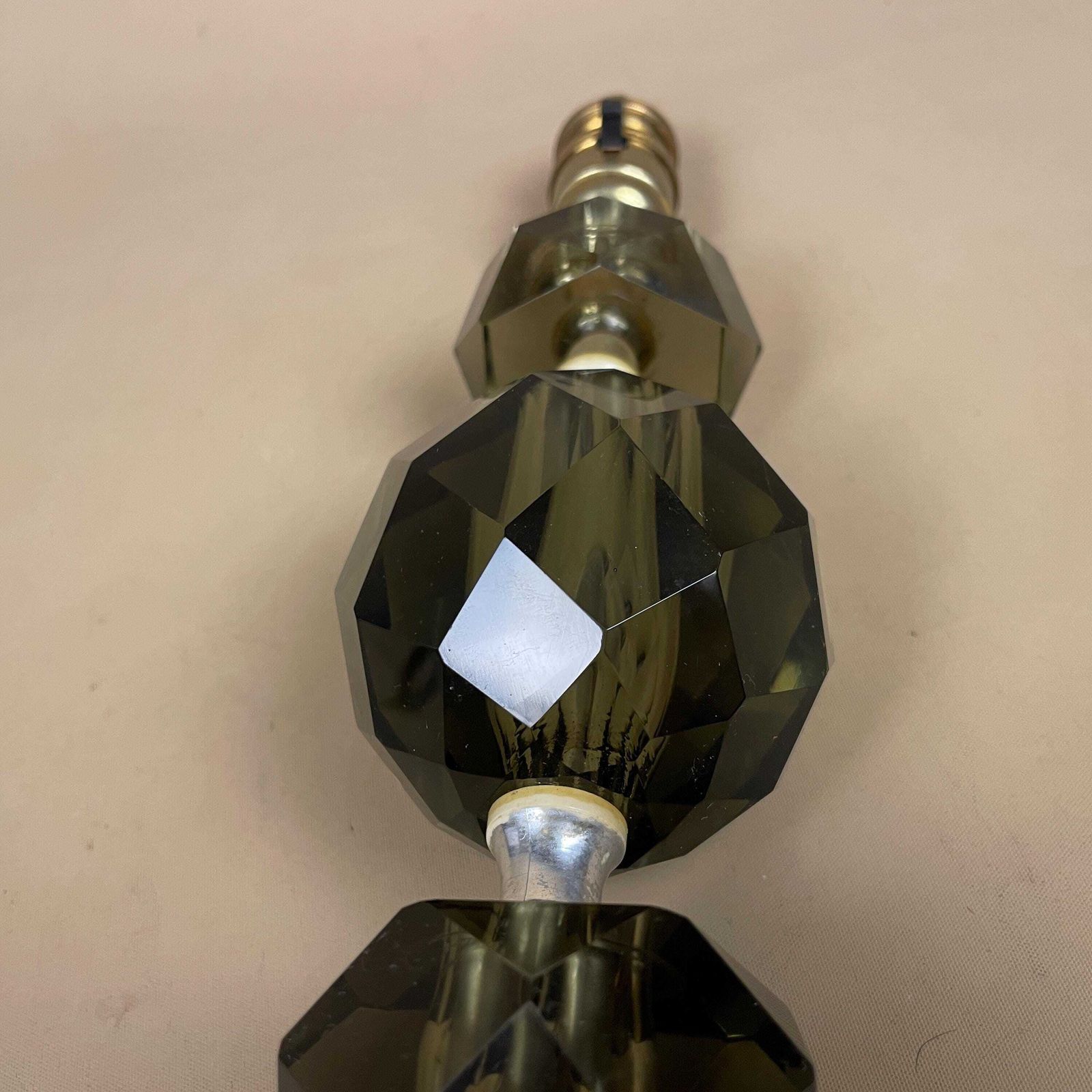photo for sale Smoked Black Cut Glass Lamp Light Bedside Table Art Deco Vintage Elegant Regency Classic Hollywood Faceted Crystal Heavy