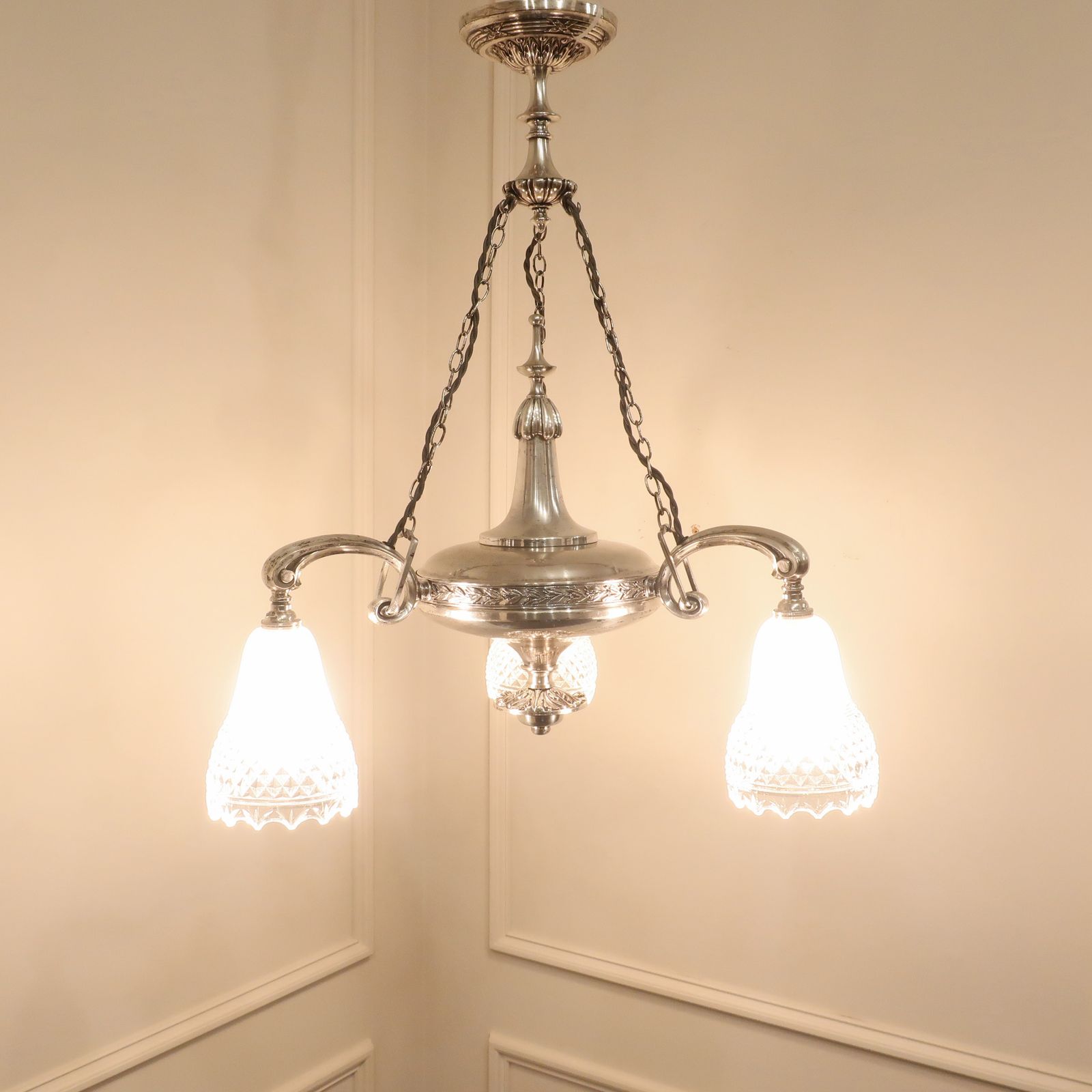 Edwardian Silver Chandelier With Crystal Glass Shades Attributed To Osler photo furniture