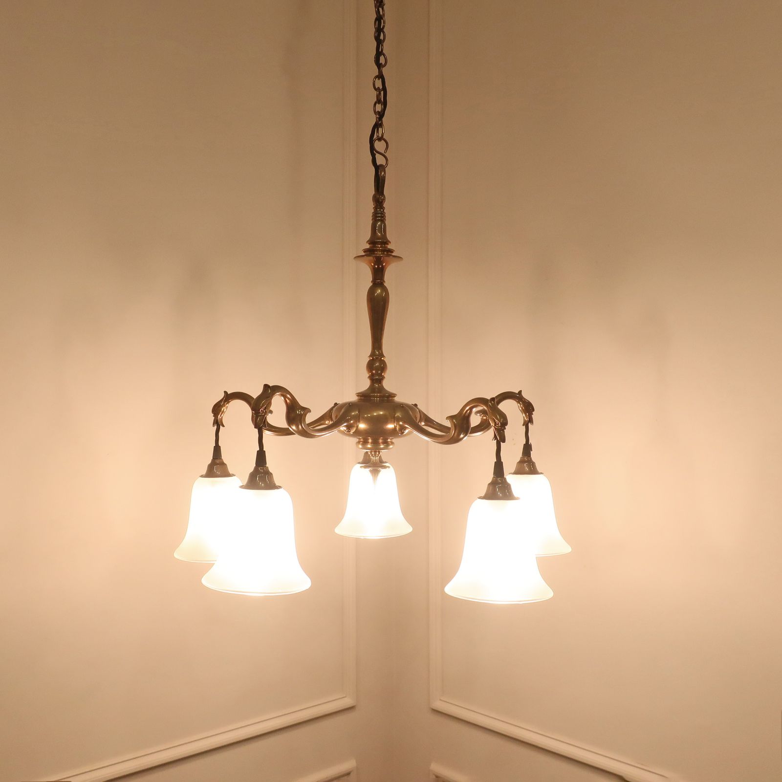 Art Nouveau Cast Bronze Chandelier With Frosted Glass Shades photo furniture