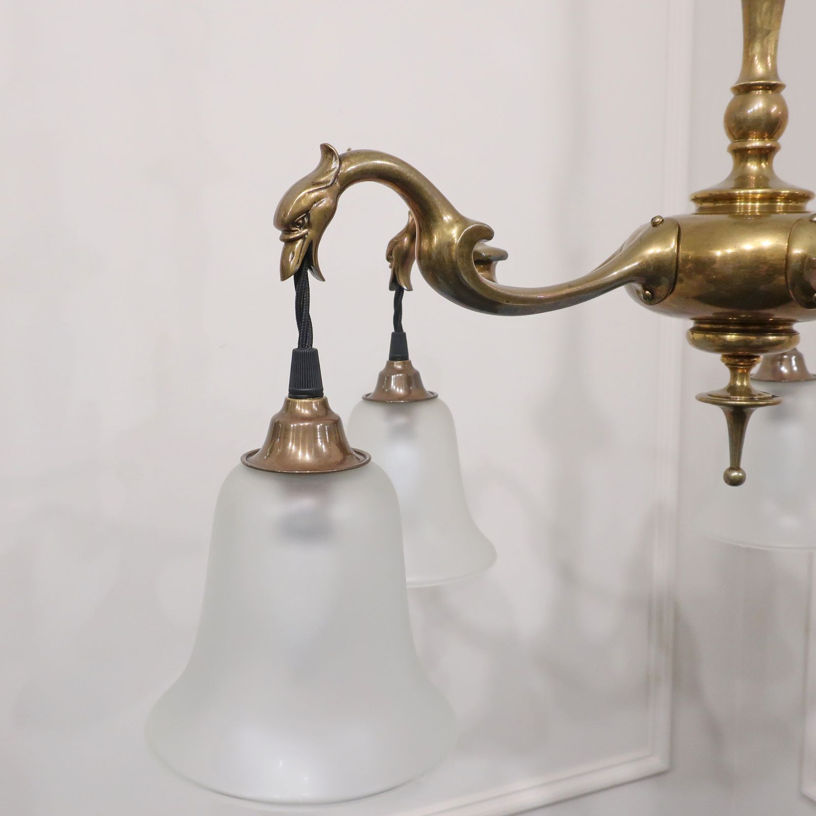 Lighting Art Nouveau Cast Bronze Chandelier With Frosted Glass Shades photo
