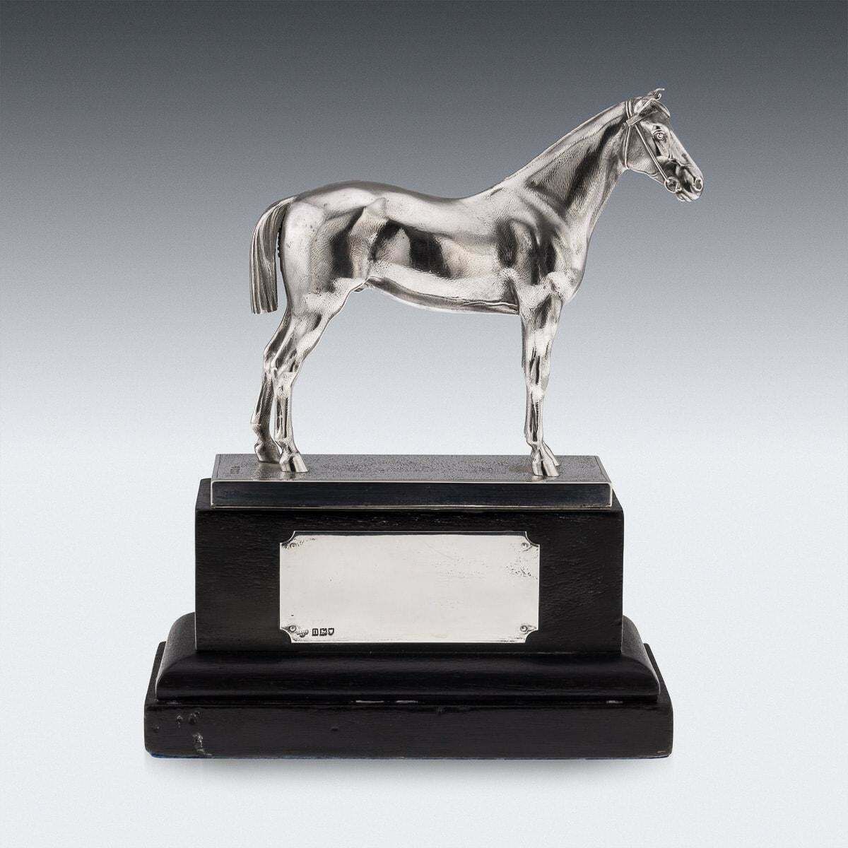 Antique 20th Century Edwardian English Solid Silver Horse Trophy On Stand C.1908 photo for sale