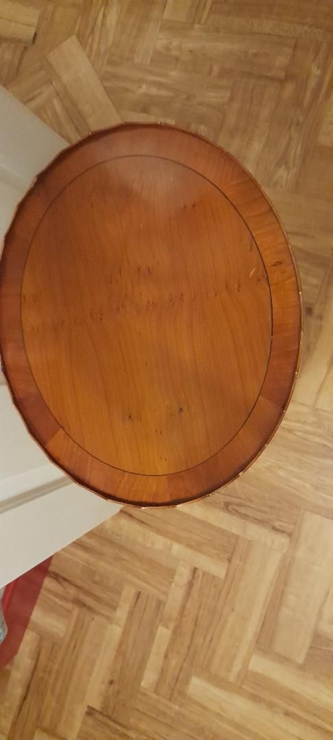 Vintage Reproduction Yew Oval Side End Lamp Pedestal Wine Table Pie Crust photo for sale