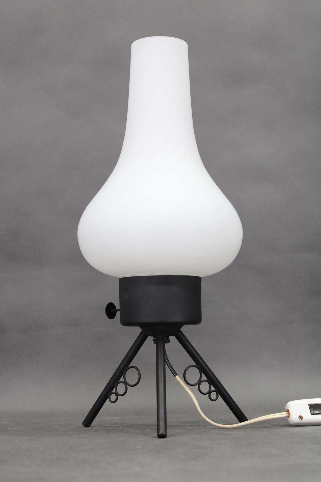 1960s Czech Mid Century Table Lamp With Sculptural Glass Shade And Metal Tripod photo for sale