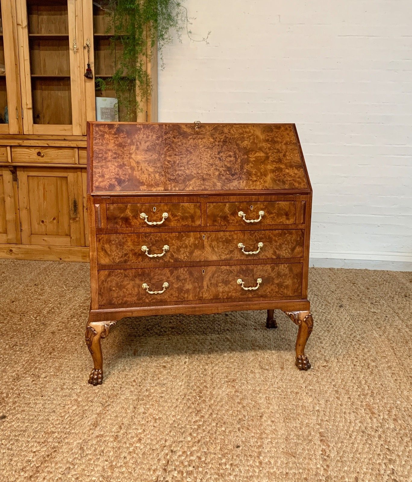 Mid Century Burr Walnut Bureau Desk By Leemings Furnishers Ltd, Halifax
