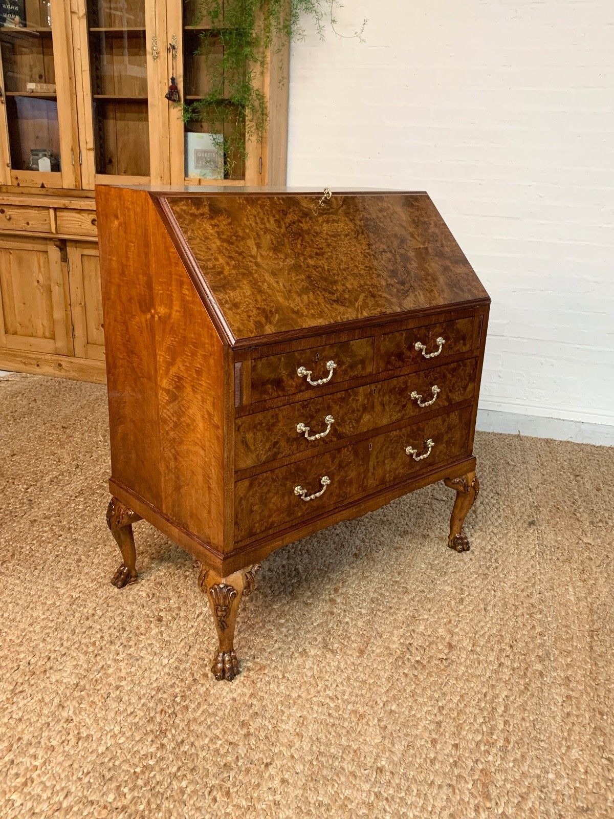 Mid Century Burr Walnut Bureau Desk By Leemings Furnishers Ltd, Halifax photo Furniture
