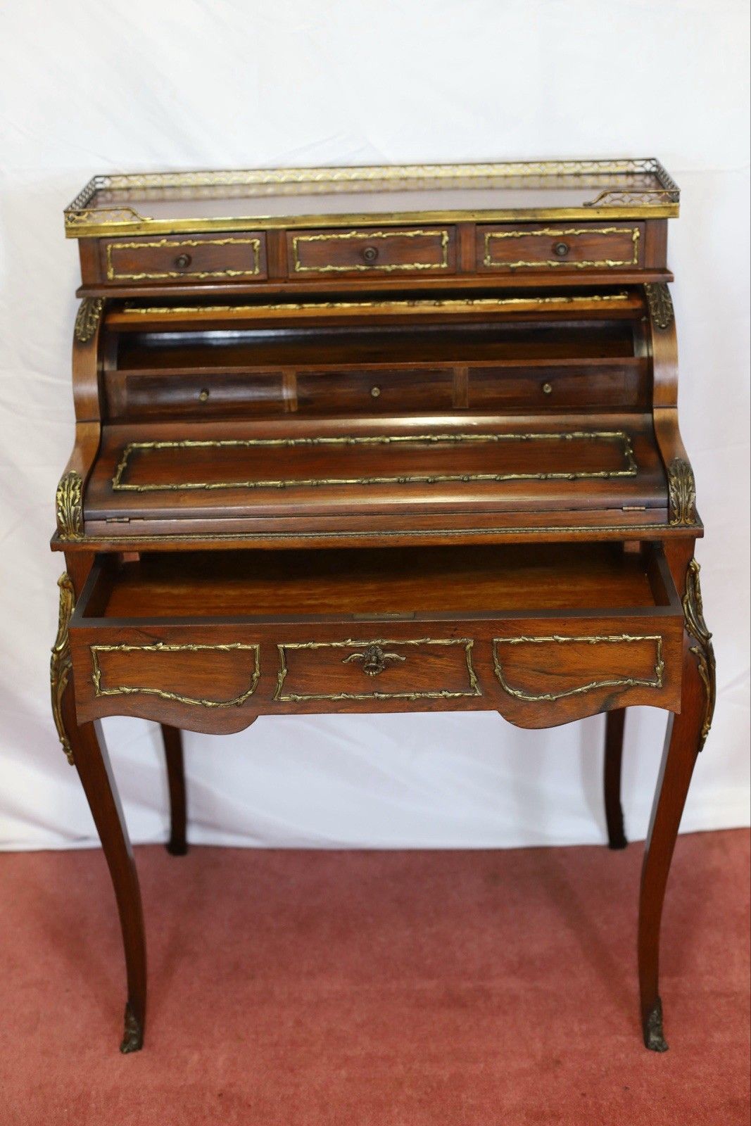 Fine French Rosewood And Gilt Metal Mounted Bureau Writing Desk photo for sale