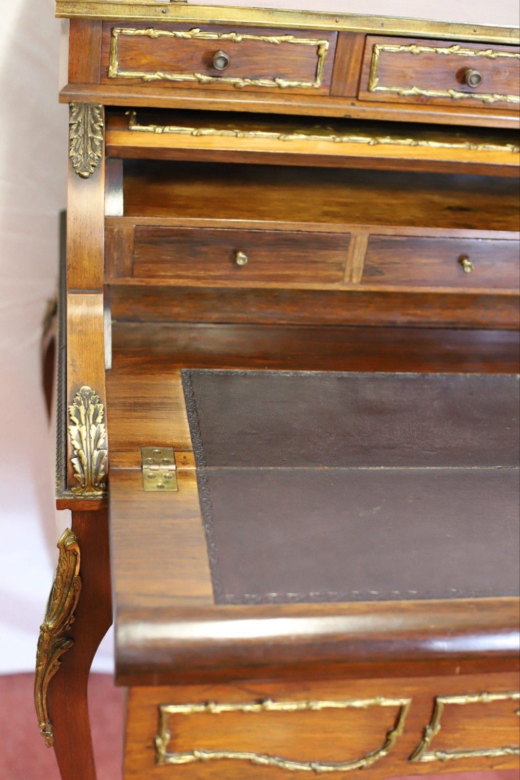 photo for sale Fine French Rosewood And Gilt Metal Mounted Bureau Writing Desk