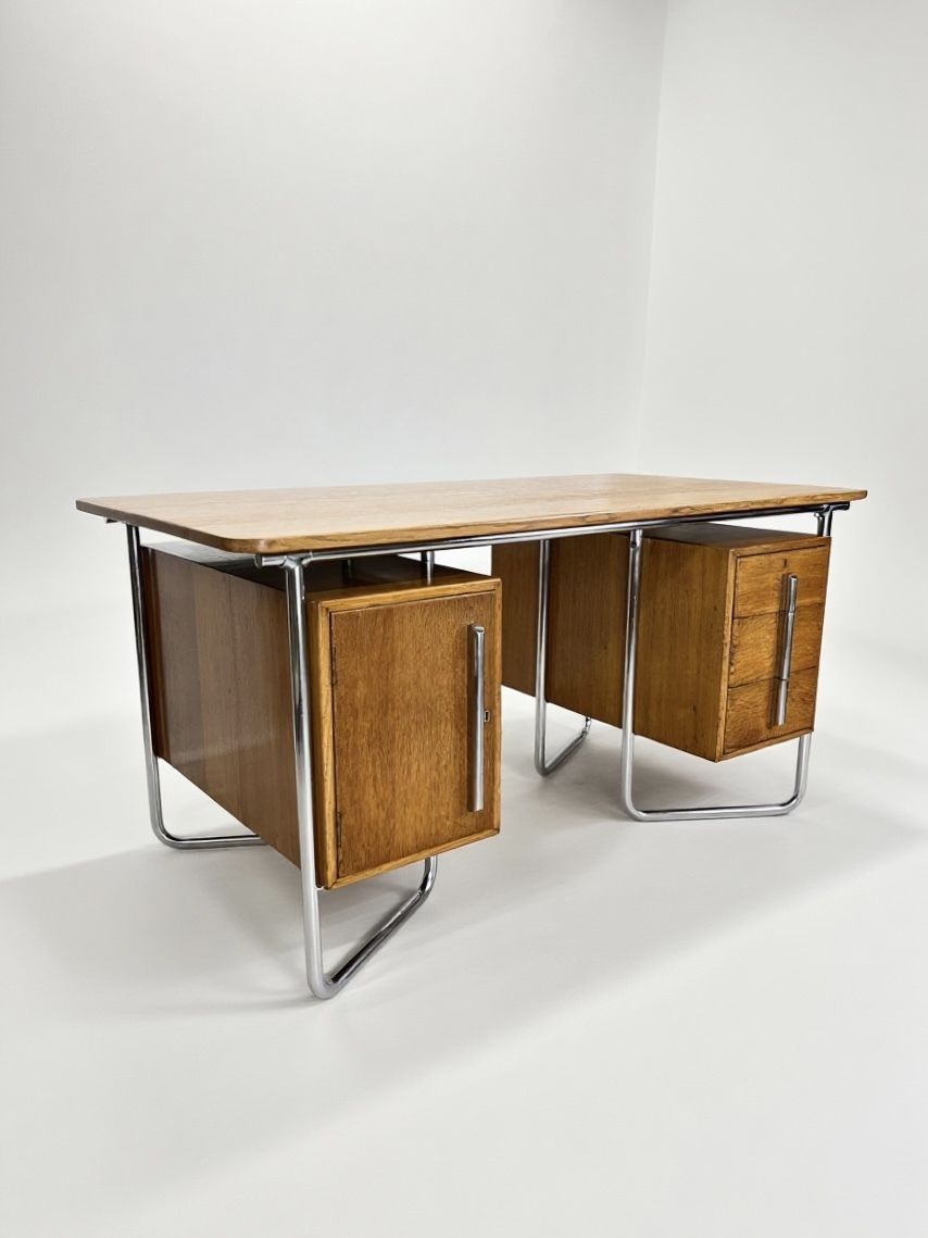 Oliver Percy Bernard For Pel Modernist Oak And Chrome Executive Desk, British C. 1931 photo furniture