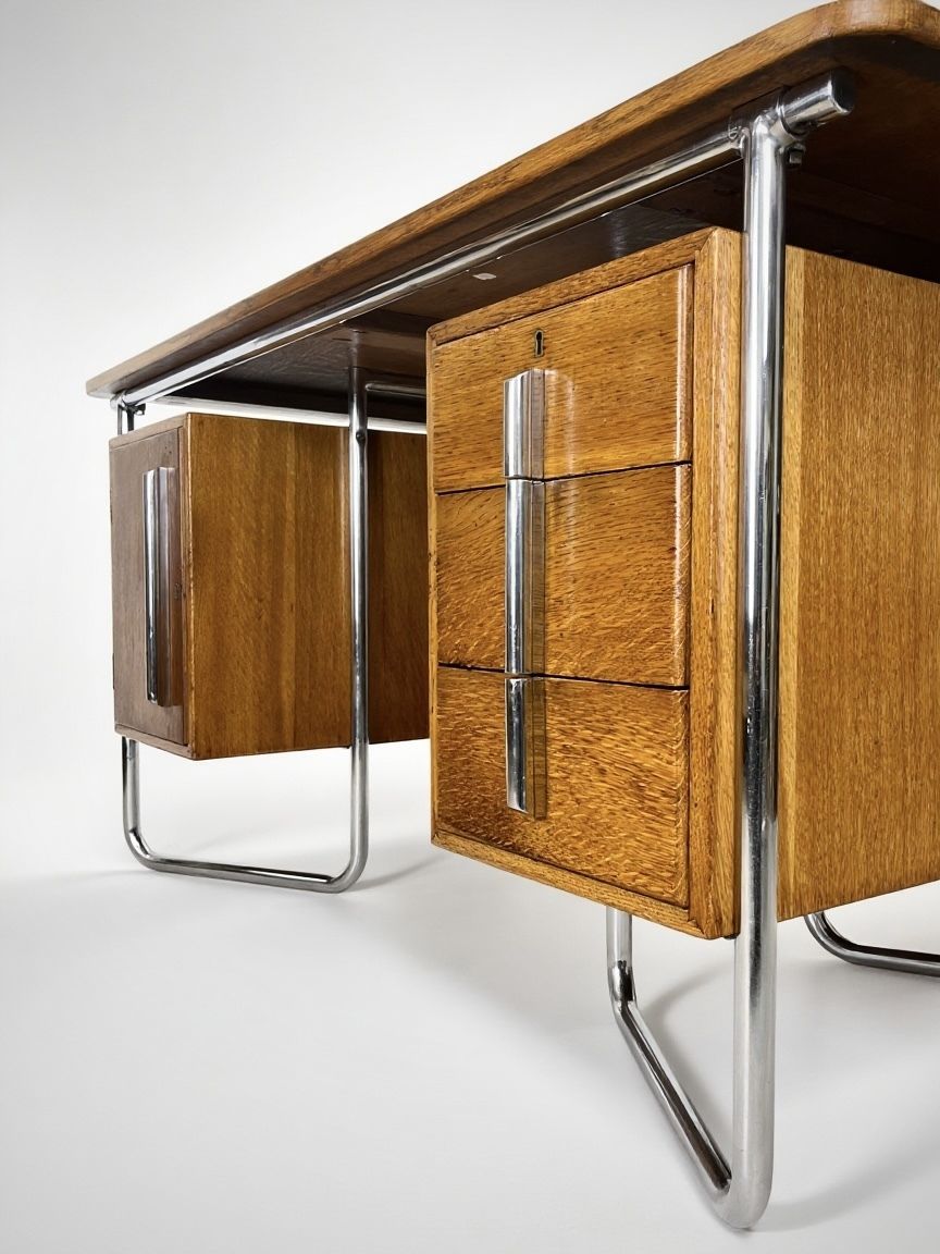 Oliver Percy Bernard For Pel Modernist Oak And Chrome Executive Desk, British C. 1931 photo Furniture
