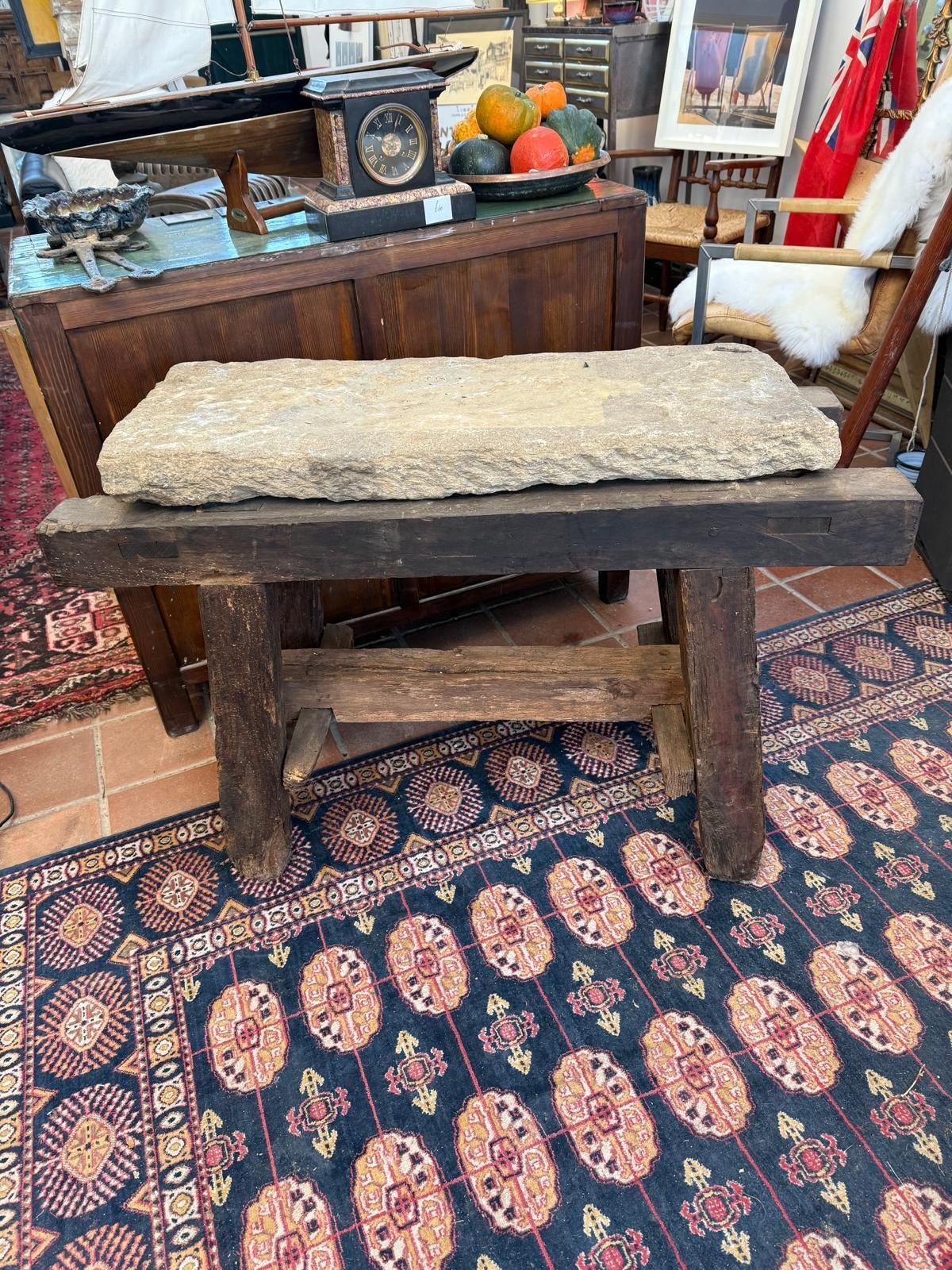 Thumbnail: 18th Century French Oak Pig Bench With Stone Top  Thumbnail: 18th Century French Oak Pig Bench With Stone Top  Thumbnail: 18th Century Fren
