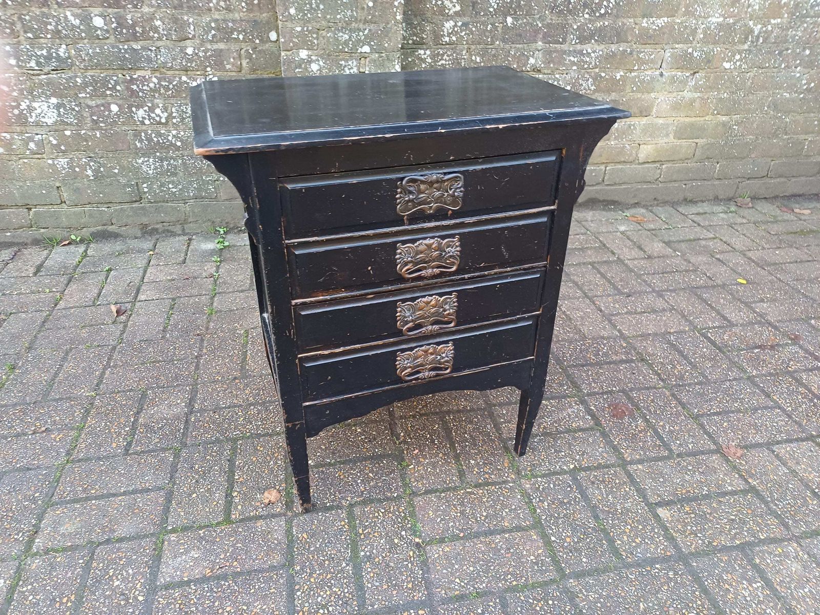 Vintage Black Painted Music Chest, 1910s Sheet Music Cabinet With Ornate Handles, Tall Narrow Storage, Antique Storage Solution Papers Etc