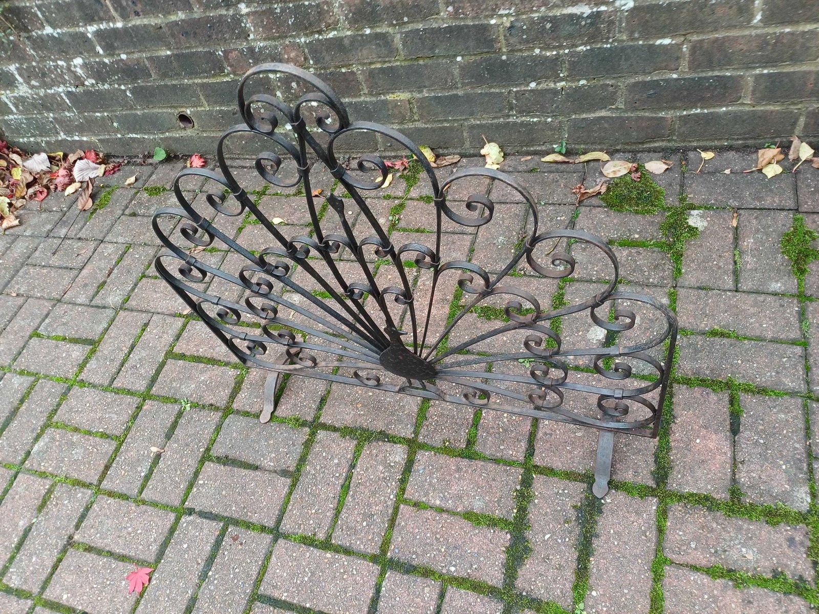 Vintage Wrought Iron Peacock Fire Screen Antique Art Deco Style Fan Guard Ornate Ironwork Fireside Decor, Hearth Accessory Fireplace photo vinterior