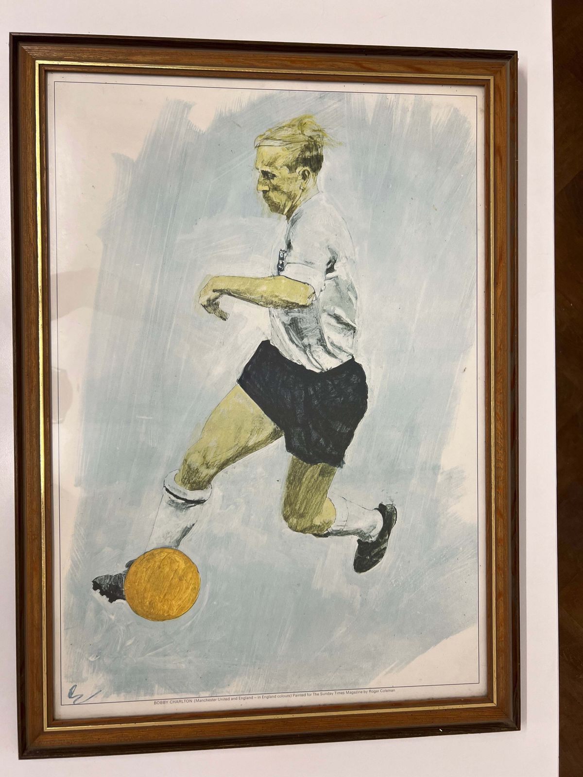 Bobby Charlton Manchester United Print By The Artist Roger Coleman. Football Memorabilia