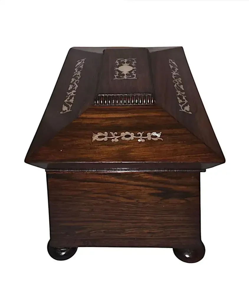 A Gorgeous Early 19th Century Regency Rosewood Small Teapoy Or Jewellery Box Inlaid With Mother Of Pearl photo vinterior