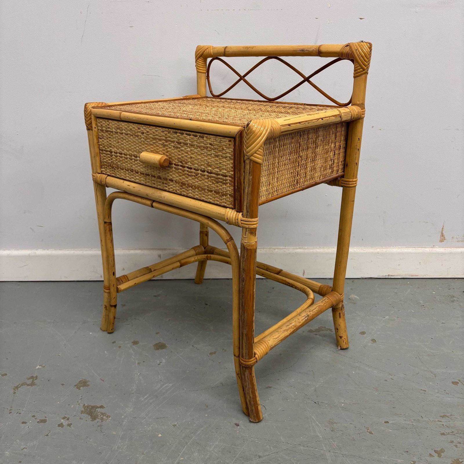 Pair Of Vintage Rattan Bedside Tables, Boho Bamboo Nightstands With Drawers, Woven Cane Side Tables, Coastal Bedroom Furniture Set photo 345.0