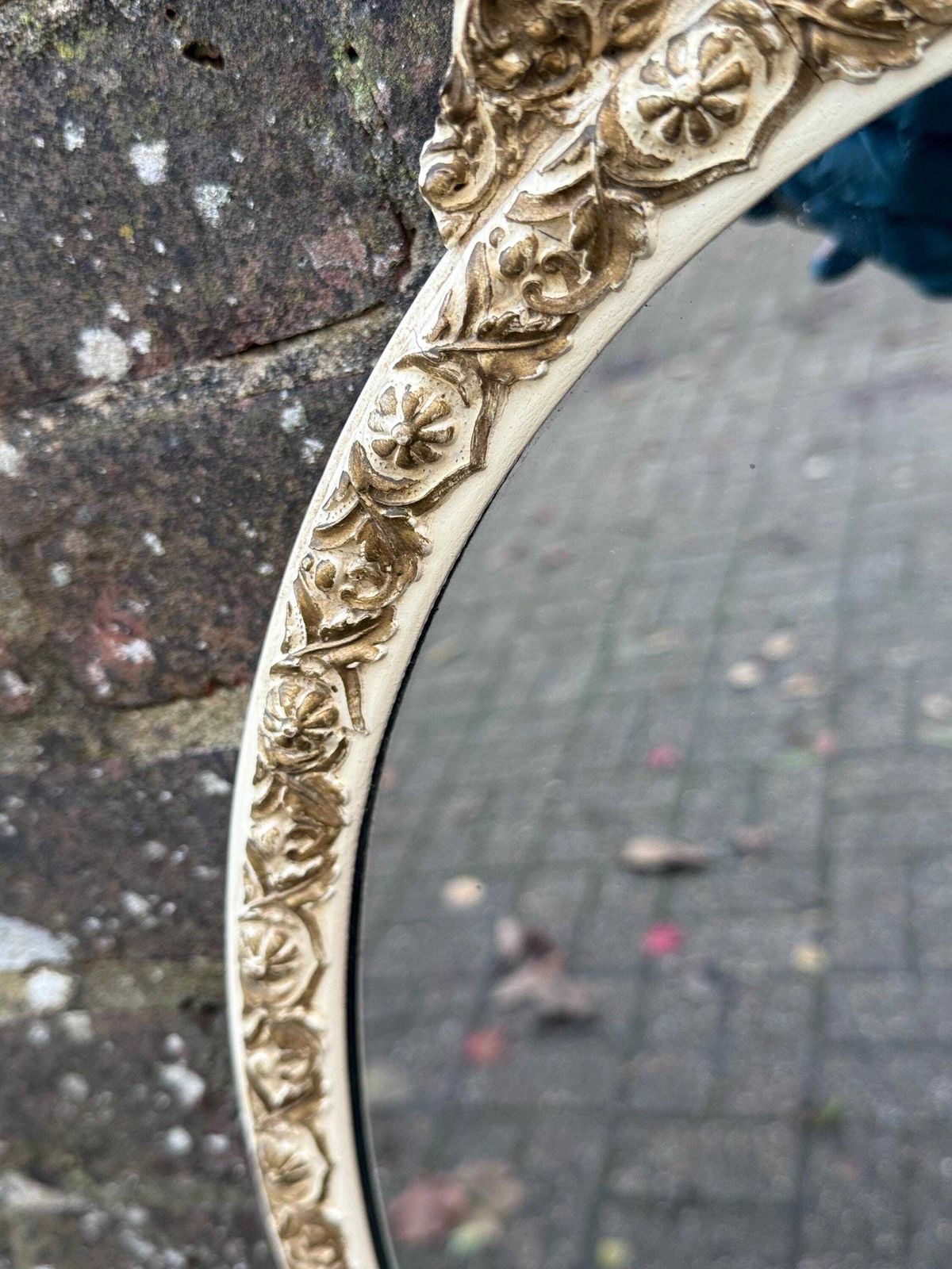 photo buy Vintage Ornate Oval Wall Mirror With Gold Rococo Frame – 1970s French Baroque Décor