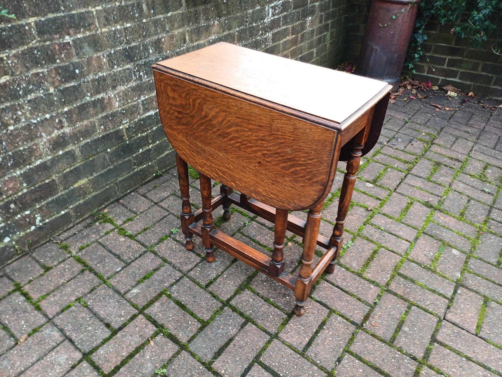Antique Oak Gateleg Drop Leaf Table Early 20thc Turned Leg Vintage Dining Kitchen Side Table With Barley Twist photo Furniture