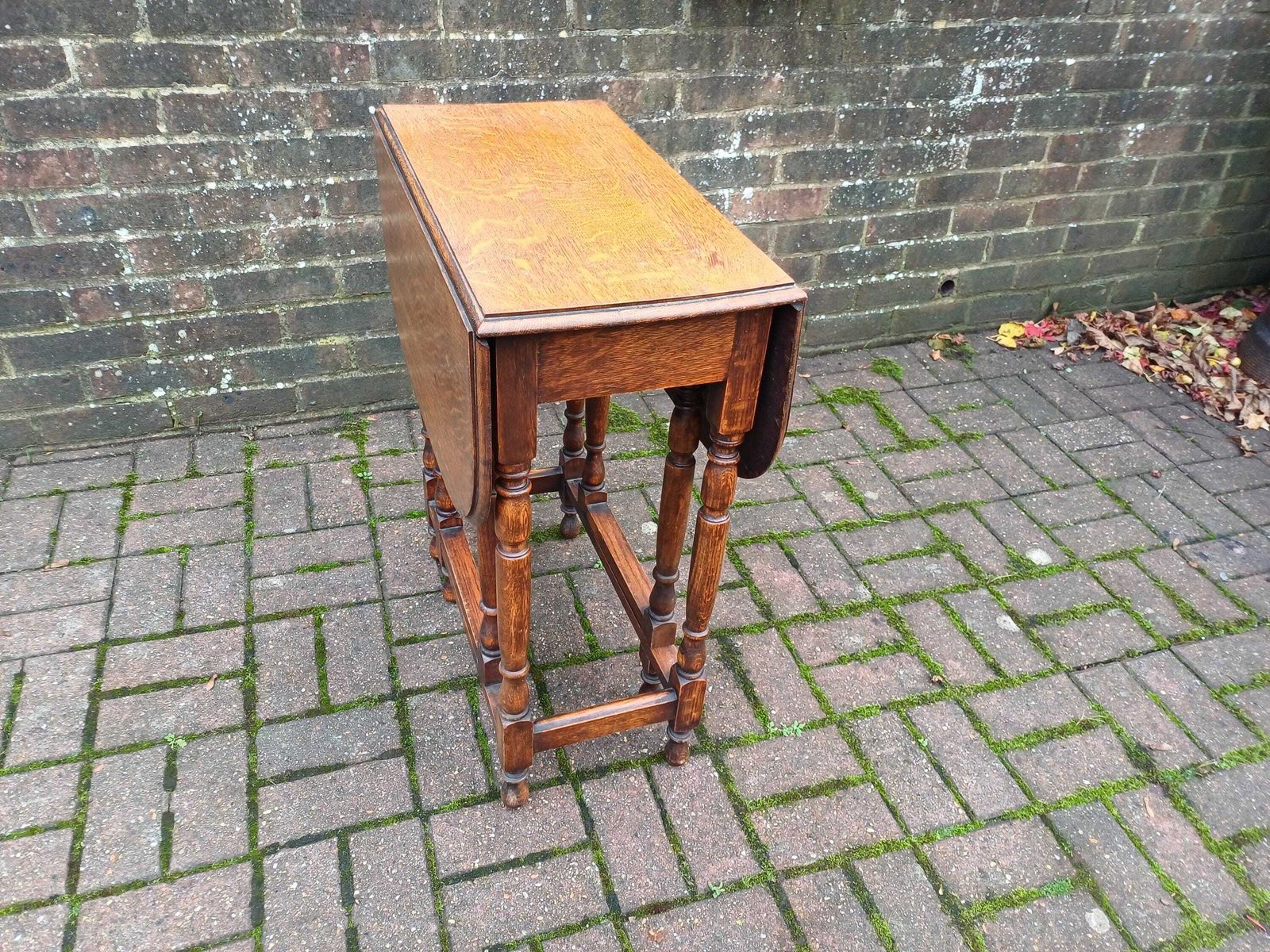 Antique Oak Gateleg Drop Leaf Table Early 20thc Turned Leg Vintage Dining Kitchen Side Table With Barley Twist photo 395.0