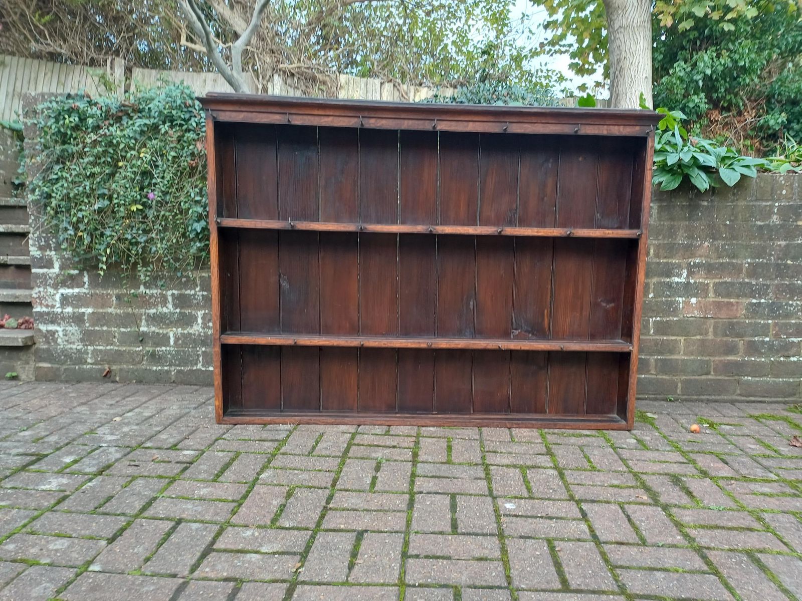 Antique Victorian Plate Rack, Pine & Oak Wall Shelf With Brass Hooks Early 19th Century Plate Display, Kitchen Decor photo furniture