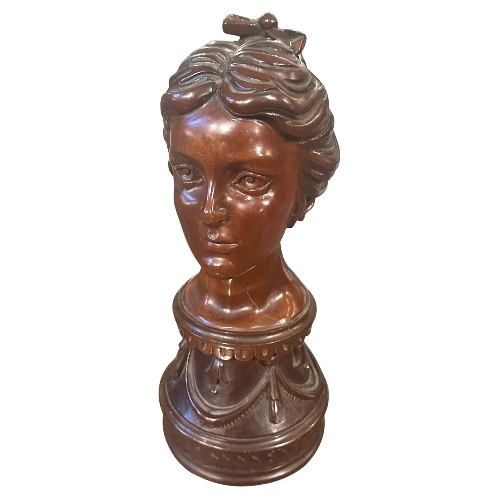 A Sicilian Art Nouveau Wood Sculpture Of A Bust Of A Young Woman photo furniture