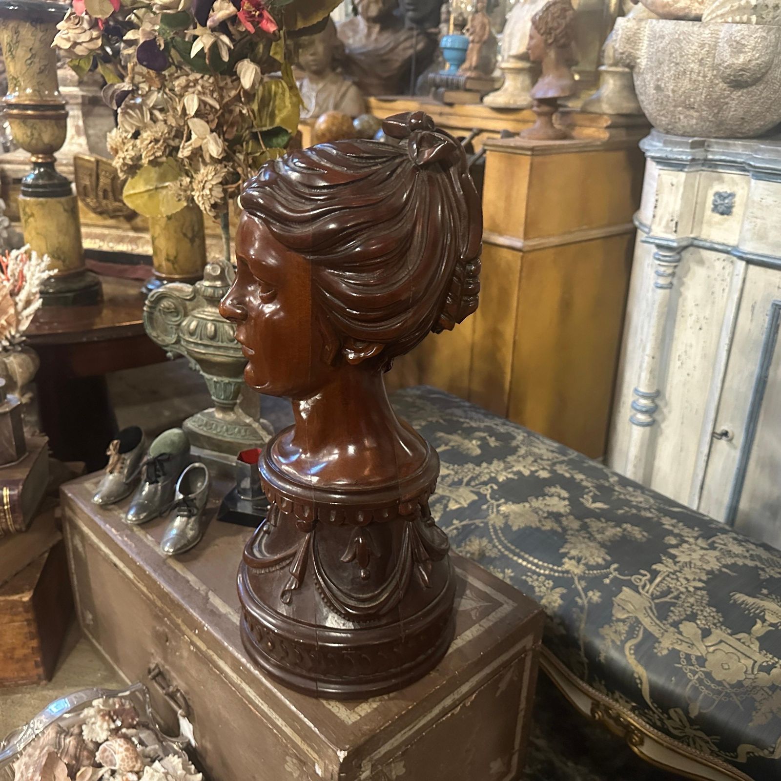 A Sicilian Art Nouveau Wood Sculpture Of A Bust Of A Young Woman photo Art