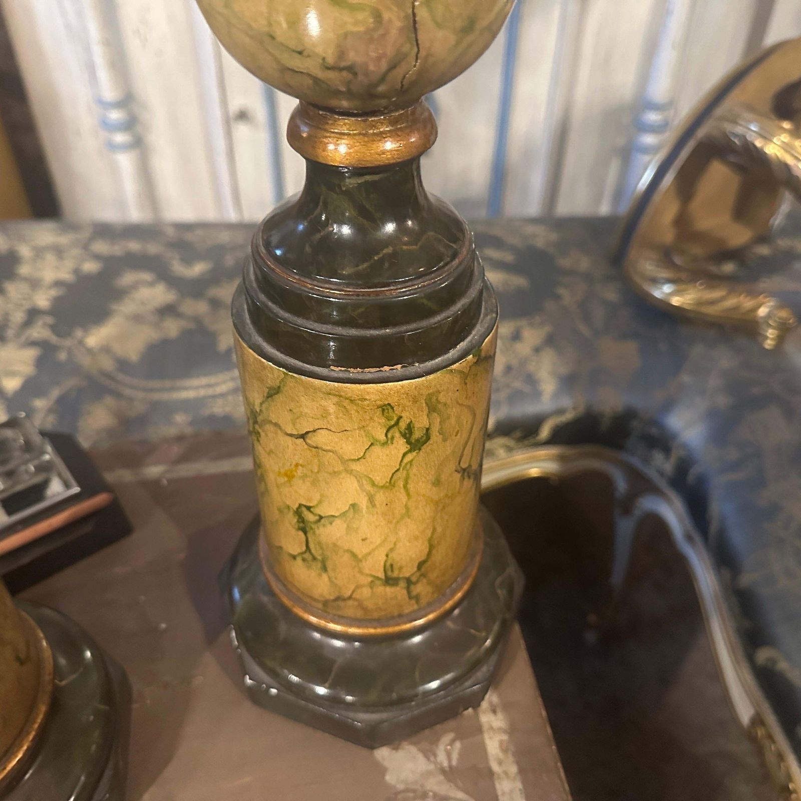 photo furniture Two Art Deco Faux Marble Lacquered Wood Italian Vases