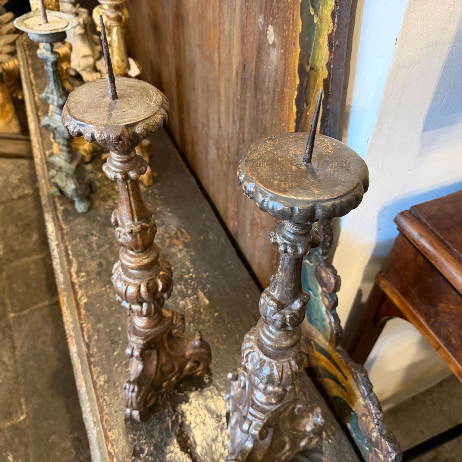 A Pair Of Louis XVI Hand Carved Wood Antique Sicilian Torcheres photo 1259.0