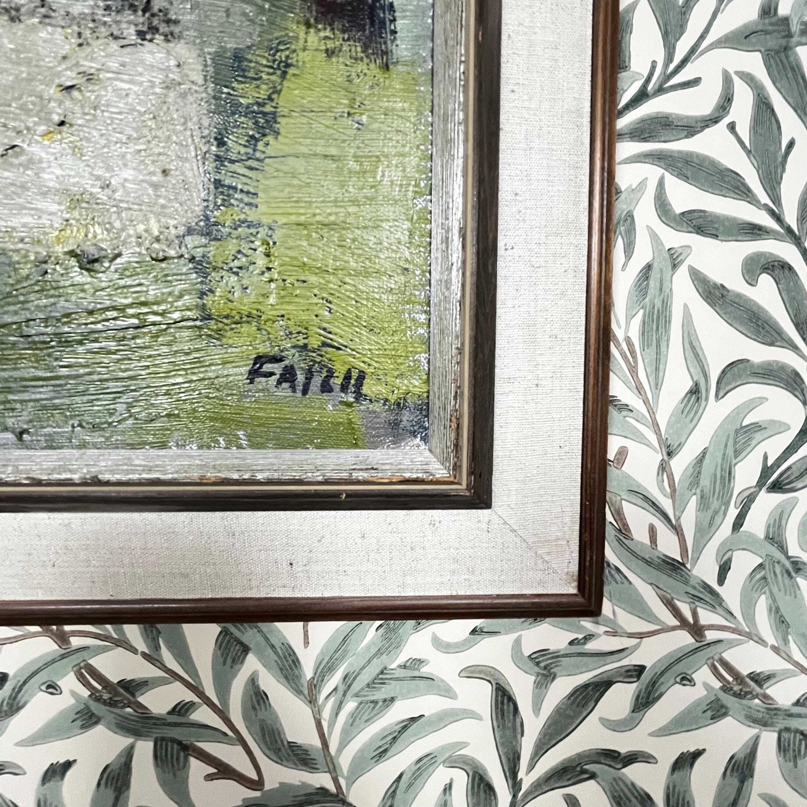 Gösta Falck, Abstract Green Landscape, 1960s, Swedish Mid Century Oil Painting photo vinterior