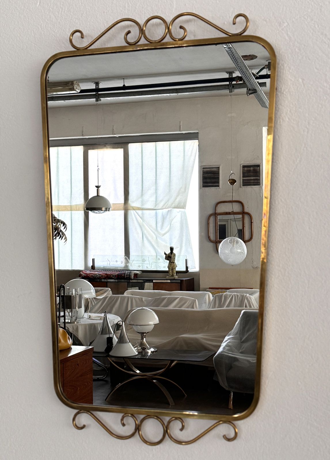 Italian Midcentury Brass Wall Mirror In Gio Ponti Style, 1970s