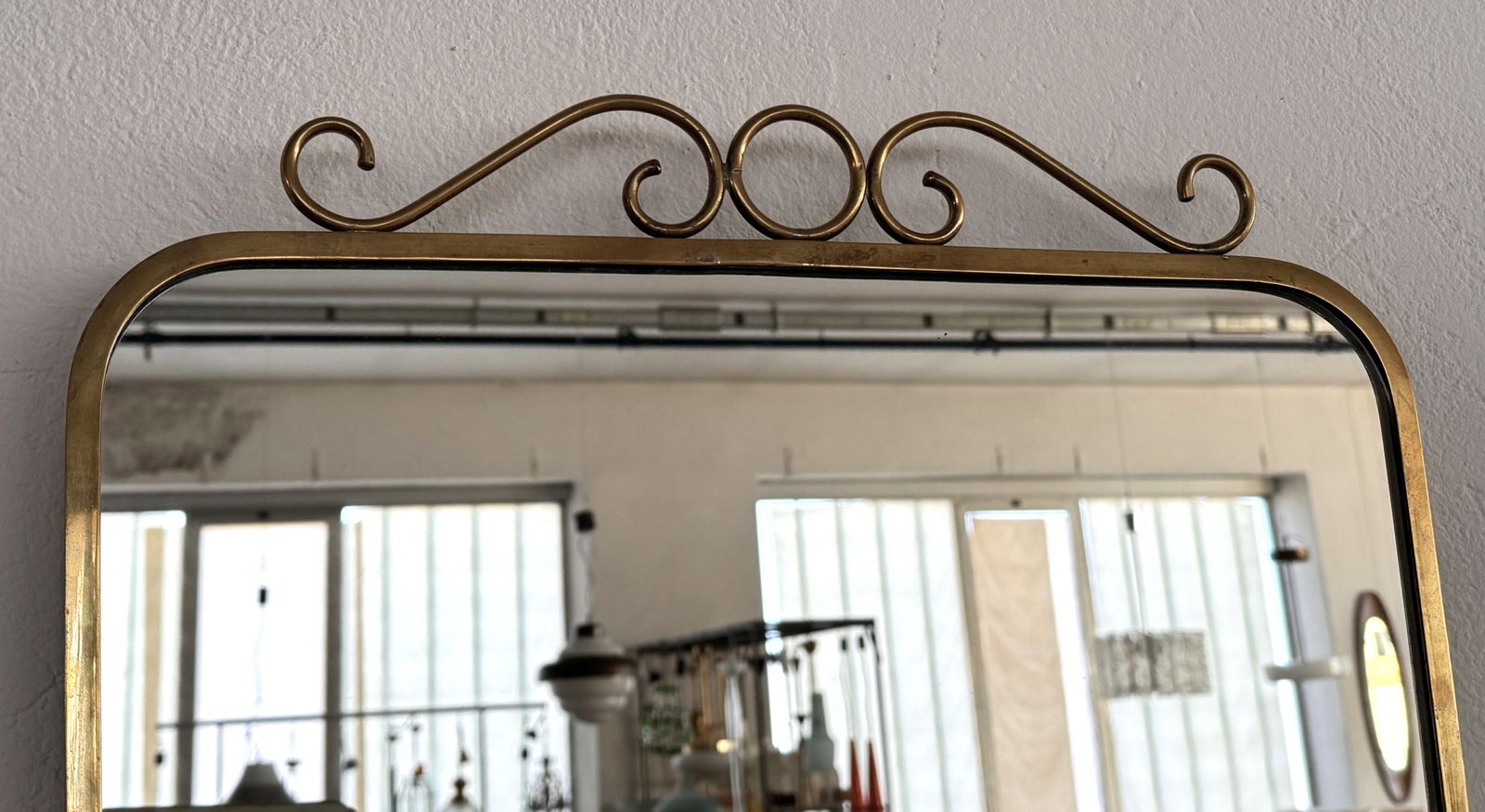 Italian Midcentury Brass Wall Mirror In Gio Ponti Style, 1970s photo Home Decor
