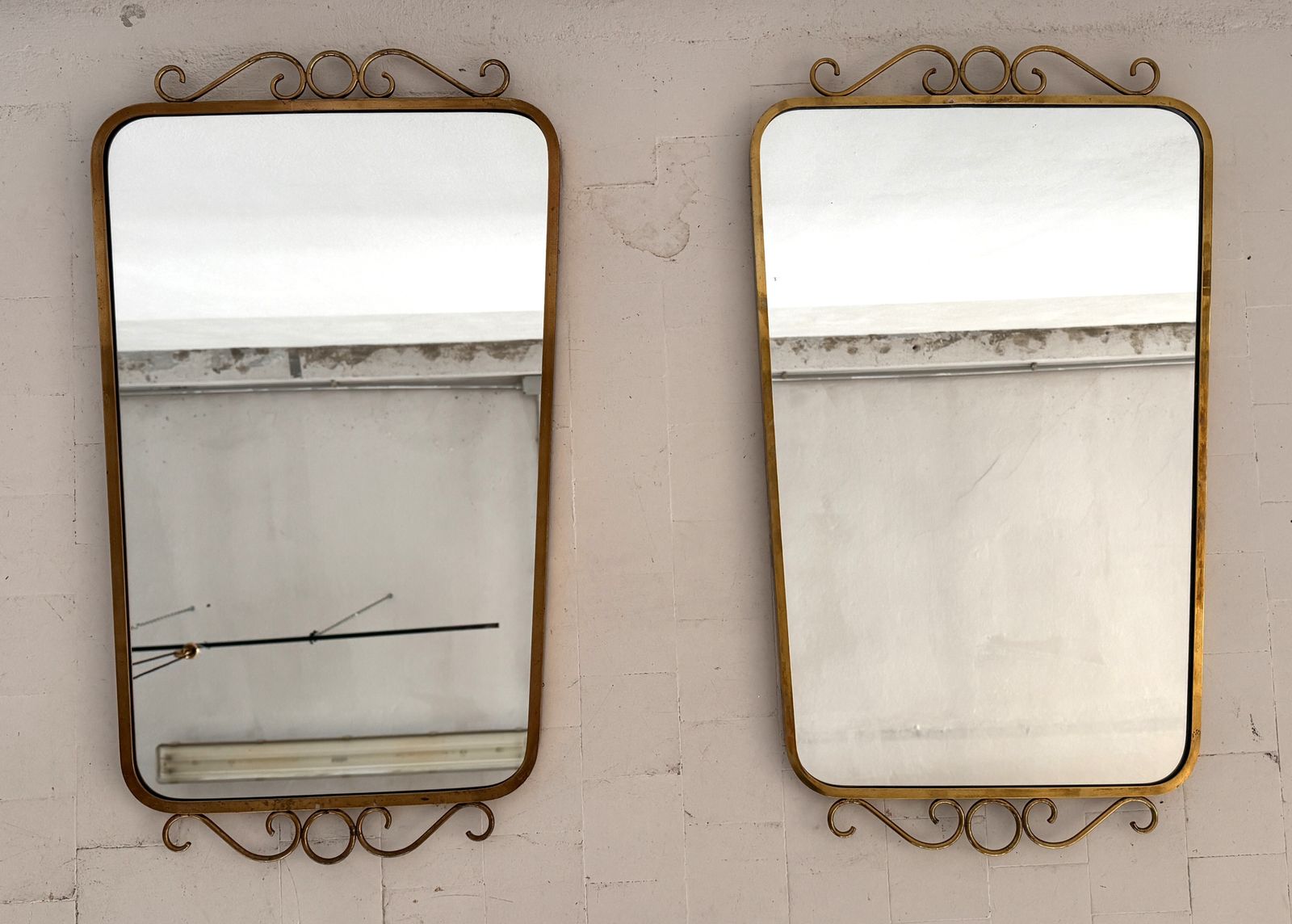 Italian Midcentury Brass Wall Mirror In Gio Ponti Style, 1970s photo buy