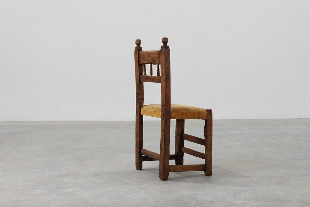 Spanish Hand Carved Oak Side Chair With Velour Seat, 19th Century photo buy