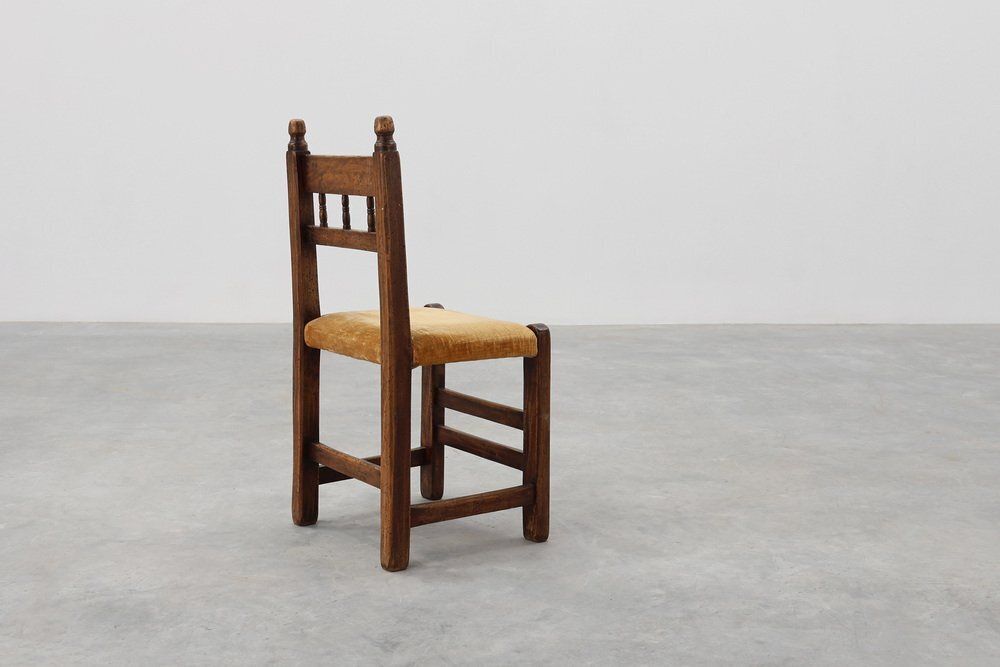 Spanish Hand Carved Oak Side Chair With Velour Seat, 19th Century photo buy