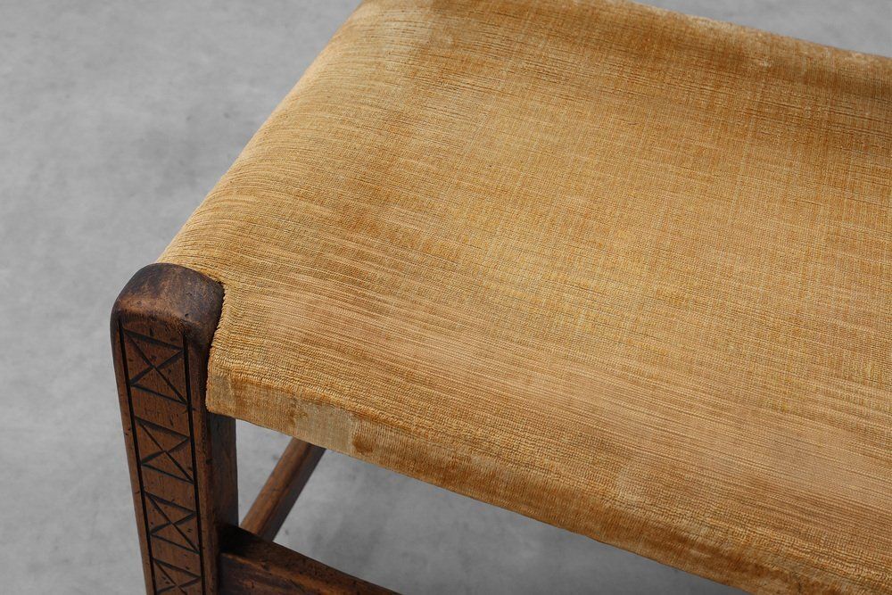 photo for sale Spanish Hand Carved Oak Side Chair With Velour Seat, 19th Century