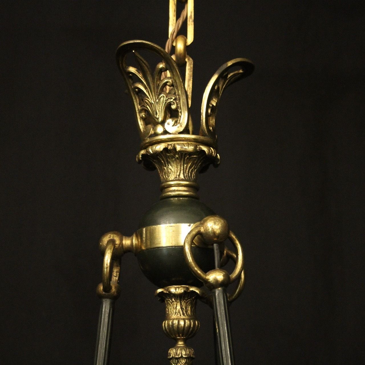 photo for sale French 19th Century Gilded Bronze Empire 6 Light Chandelier