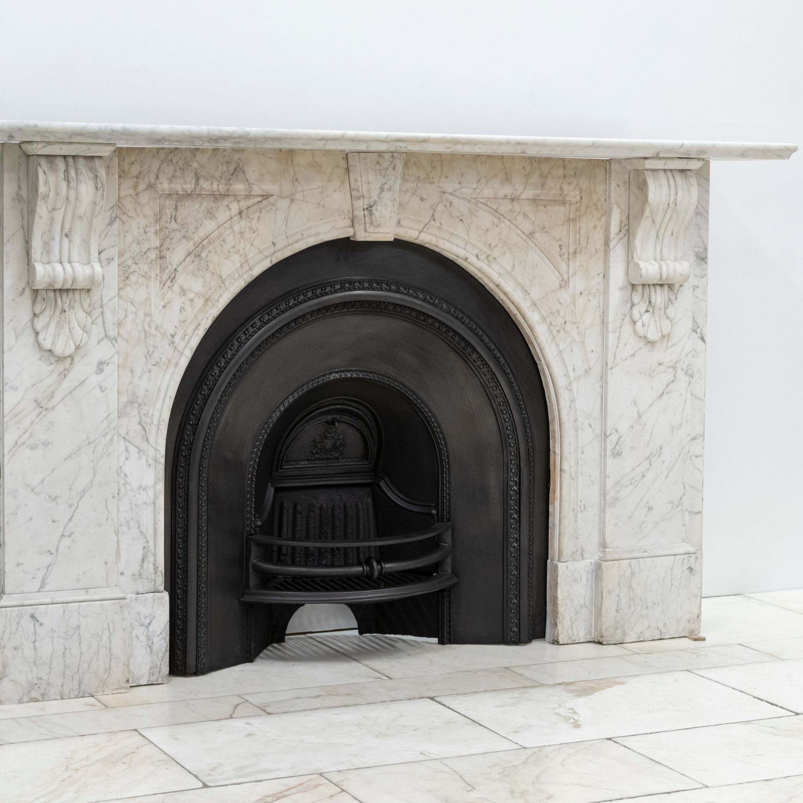 Large Antique Victorian Carrara Marble Arched Chimneypiece photo for sale