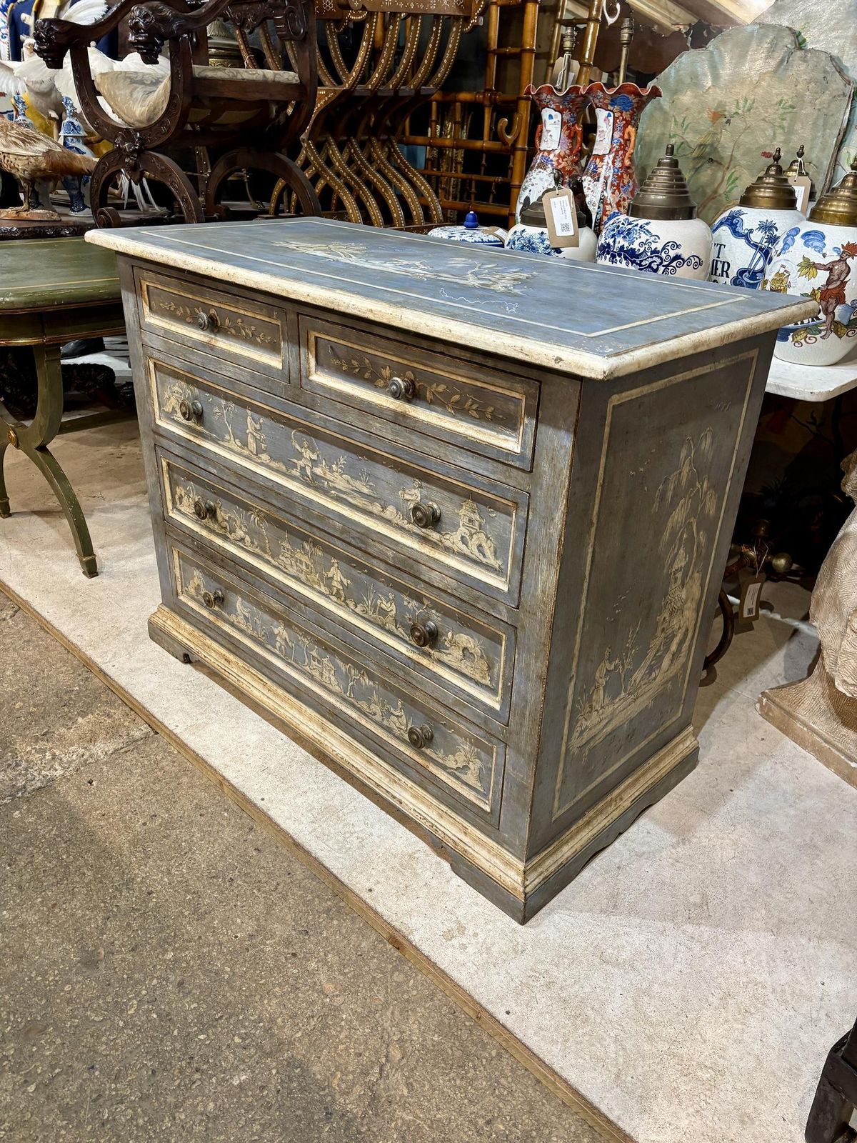 photo for sale 18th Century Italian Chinoiserie Decorated Chest Of Drawers