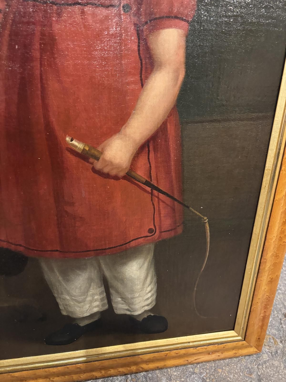 19th Century American Oil On Canvas Of A Boy With Dog photo furniture